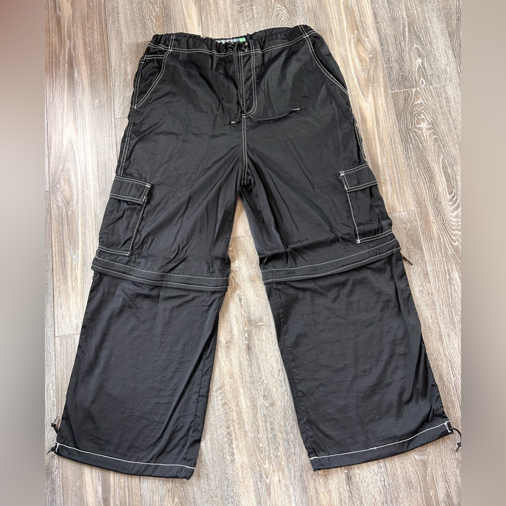Vintage 90’s Kik Wear raver Black Cargo Pants with White Stitching MINT